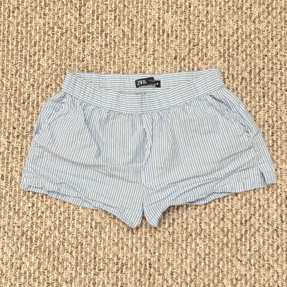 Zara Light Blue Striped Boxer Shorts- Small